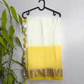 Classic Kerala-Style Off-White & Yellow Mul Cotton Saree with Zari Border