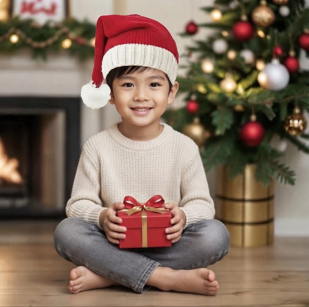 Kids Knitted Santa Hat with Pom-Pom - Premium Christmas Hat