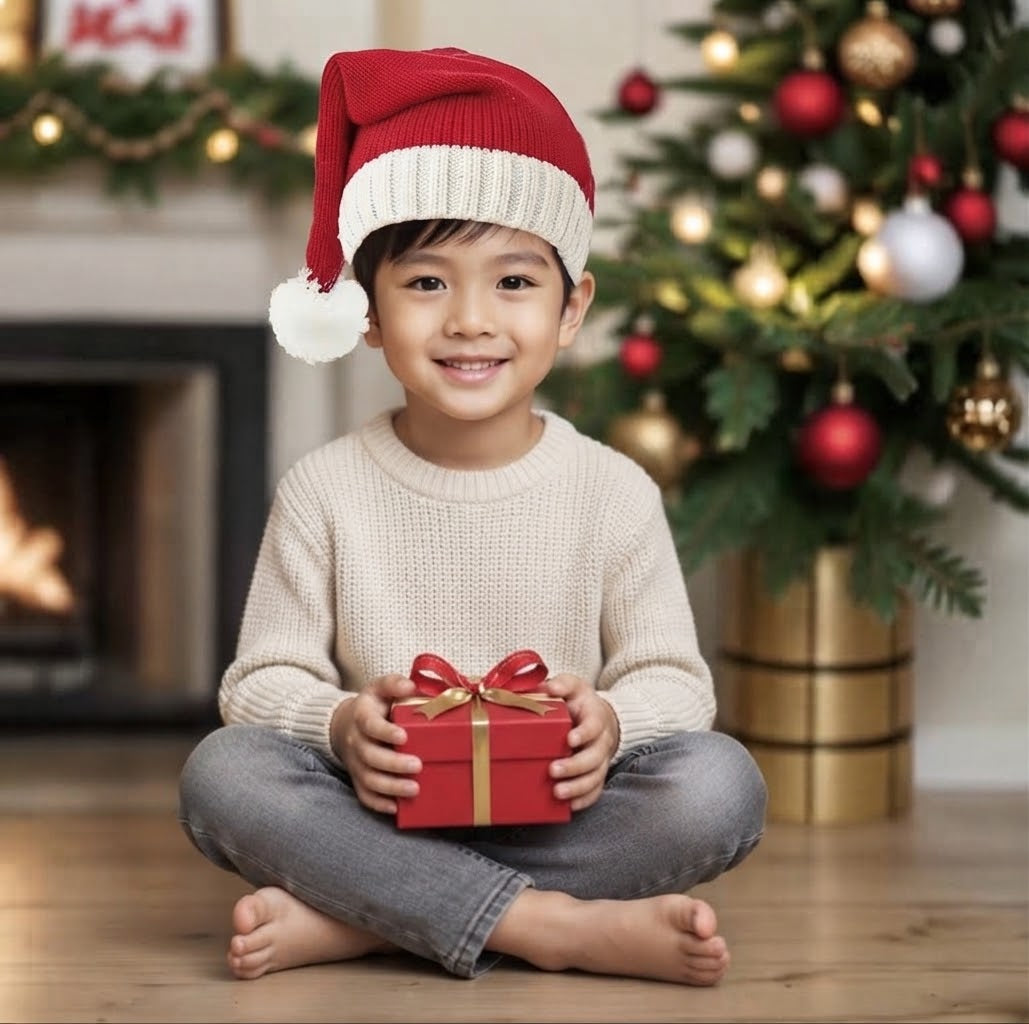 Kids Knitted Santa Hat with Pom-Pom - Premium Christmas Hat