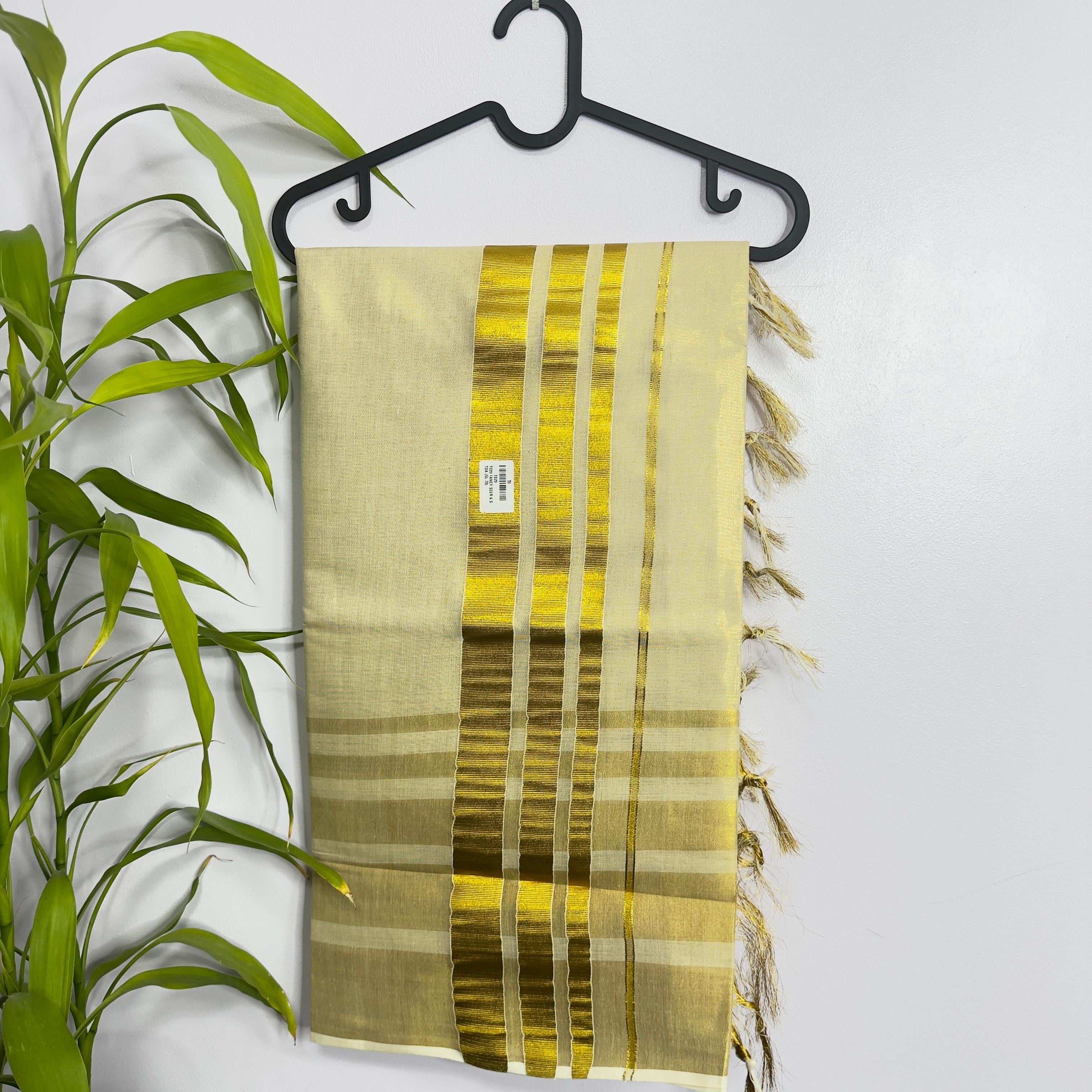 Elegant Kerala Tissue Kasavu Saree with Tassels