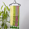 Elegant Off-White & Green Striped Mul Cotton Saree with Zari Border