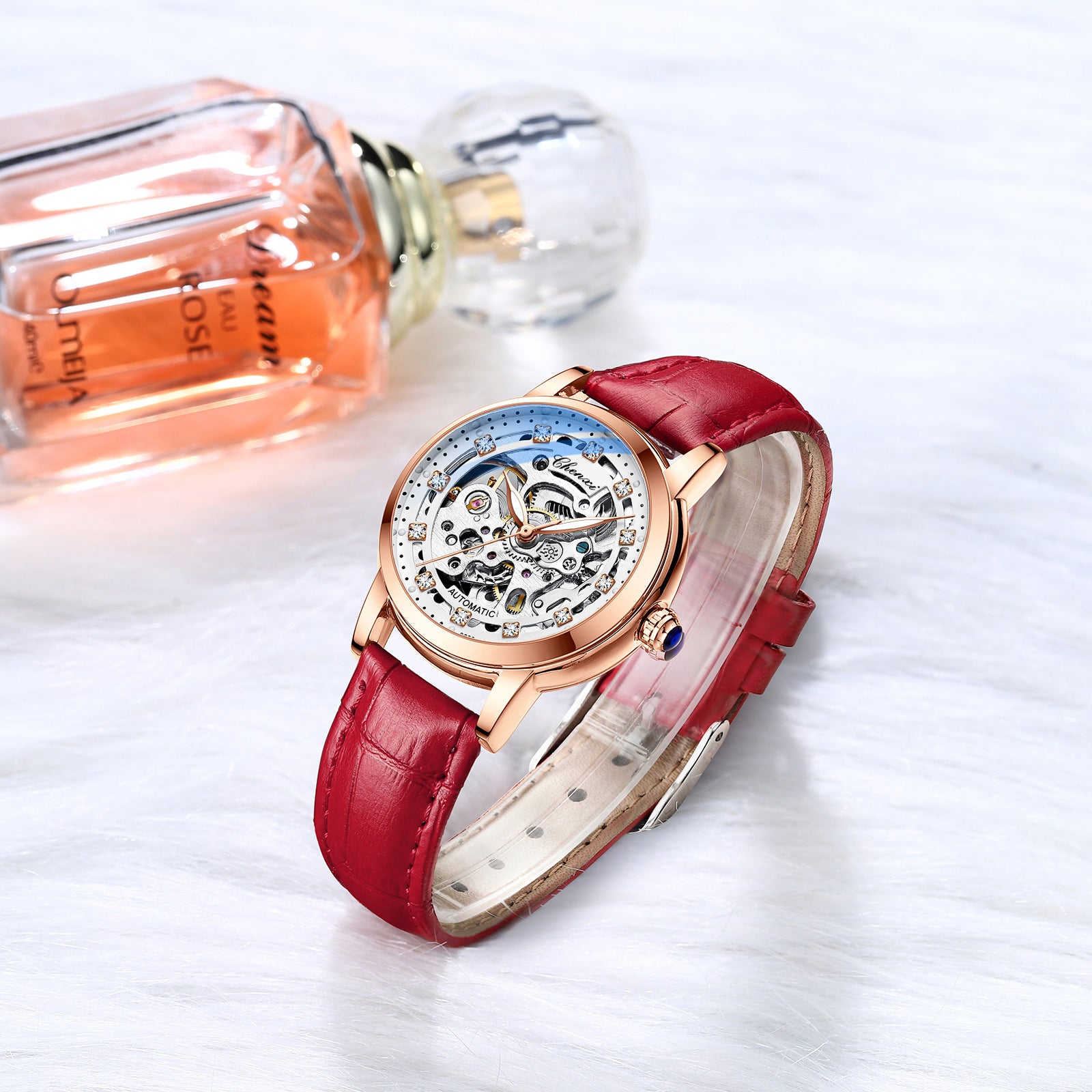 Fashion Diamond Waterproof Automatic Hollow Mechanical Watch