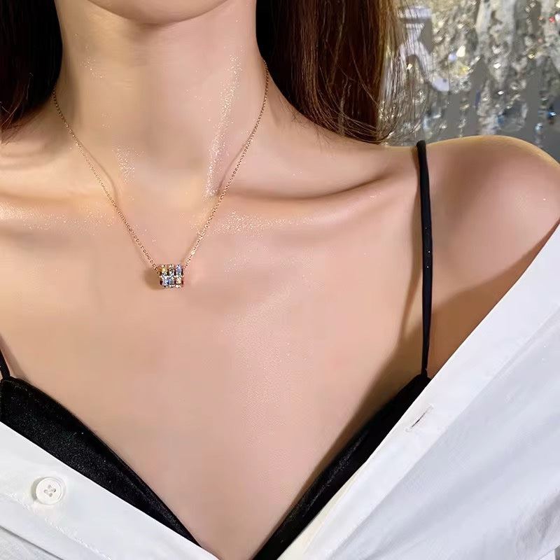 925 Sterling Silver Rose Gold Necklace with 5A Zircon Pendant
