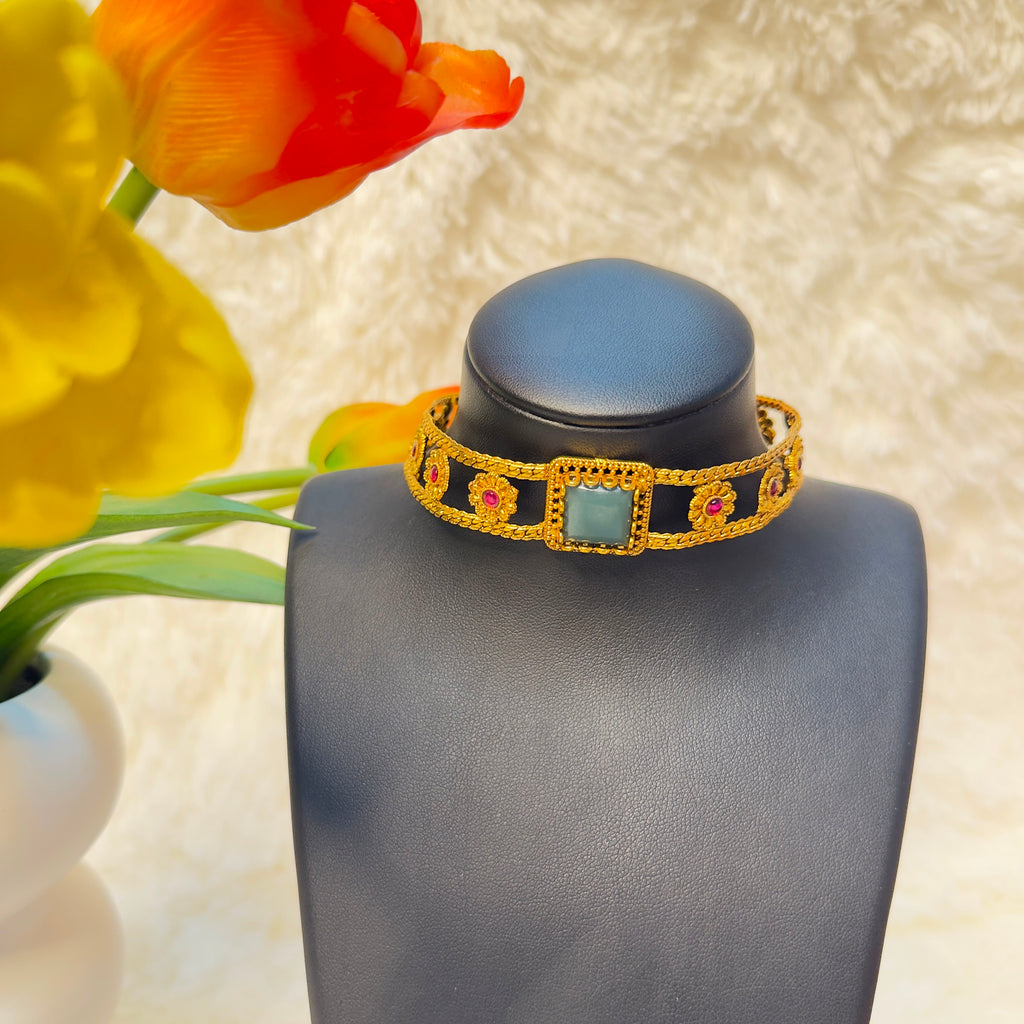 Elegant Gold-Plated Square Stone Choker