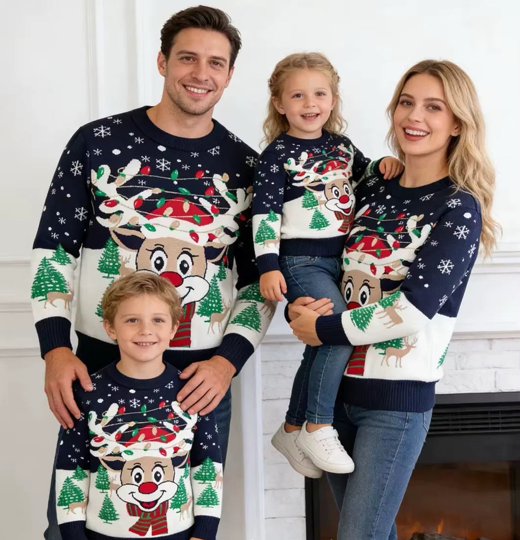 Navy Blue Men's Christmas Jumper - Reindeer Knit Sweater
