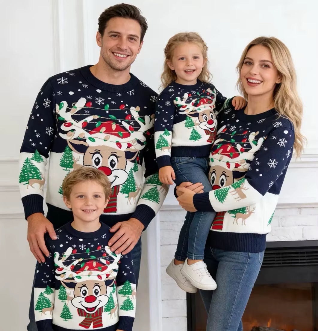 Navy Blue Men's Christmas Jumper - Reindeer Knit Sweater