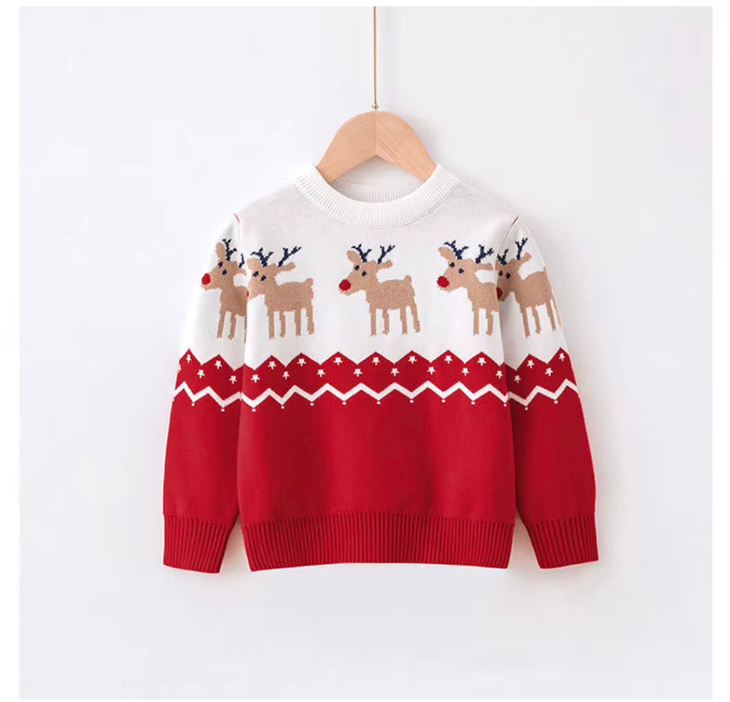 Red Adult Christmas Jumper - Reindeer Fair Isle Knit