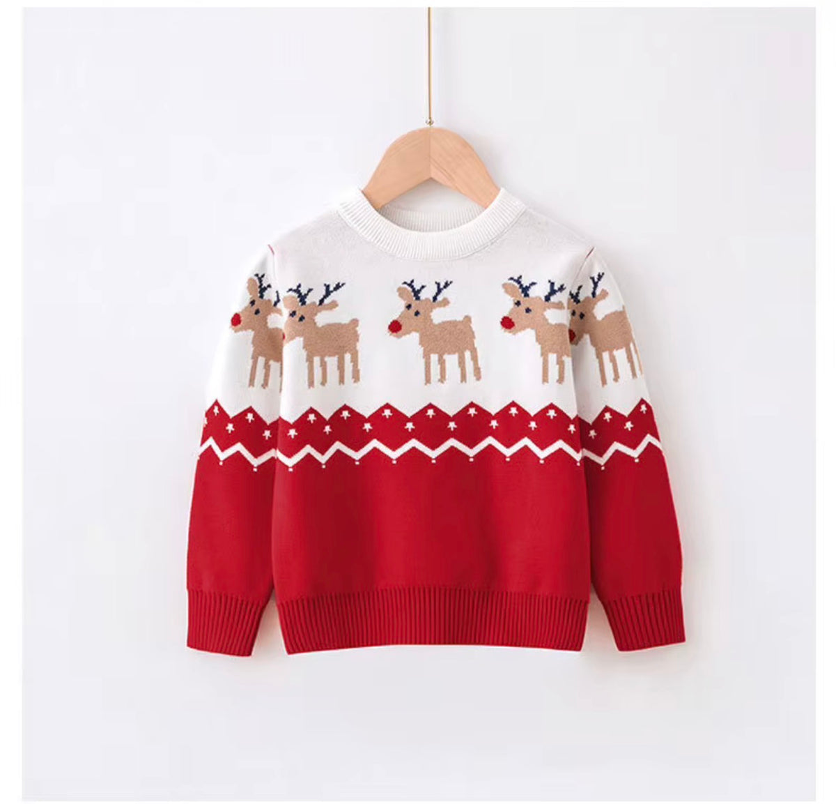 Red Adult Christmas Jumper - Reindeer Fair Isle Knit