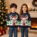 Navy Blue Kids Christmas Jumper - Reindeer Knit Sweater