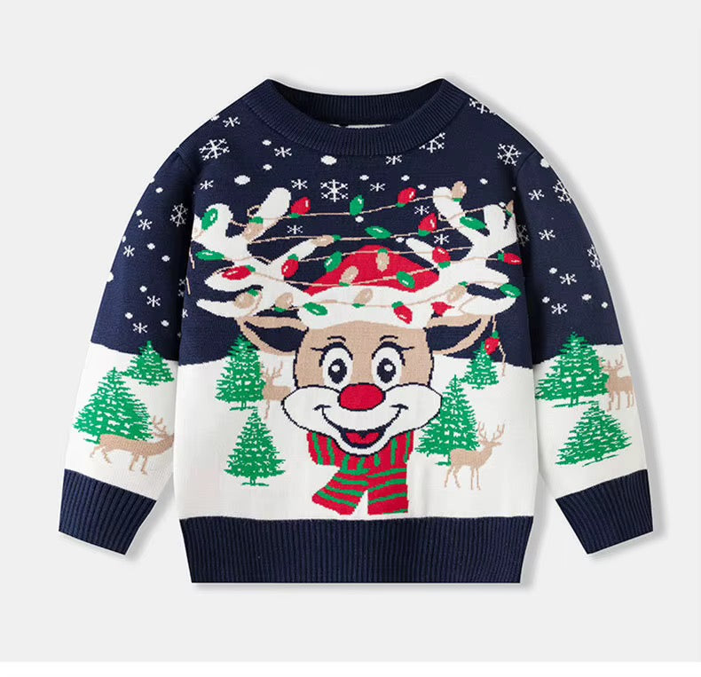 Navy Blue Men's Christmas Jumper - Reindeer Knit Sweater
