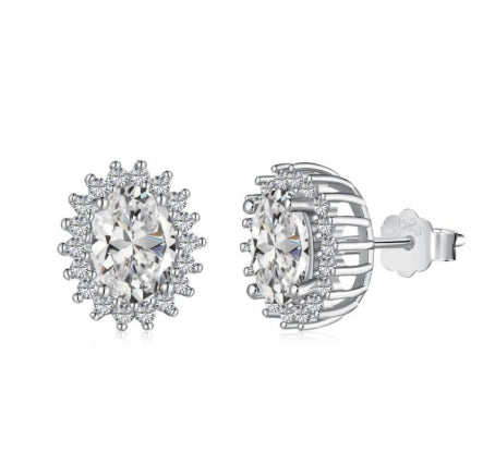 S925 Sterling Silver 5A Zircon Colored Gems Full Diamond Oval