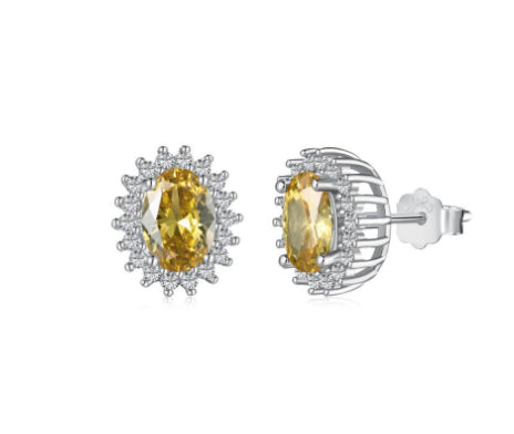S925 Sterling Silver 5A Zircon Colored Gems Full Diamond Oval