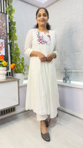 Embroidered Mul Chanderi Three-Piece Salwar Set with Dupatta-OFF WHITE