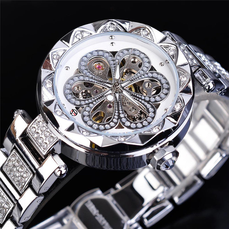 European And American Ladies Fashion Casual Rhinestone Hollow Mechanical Waterproof