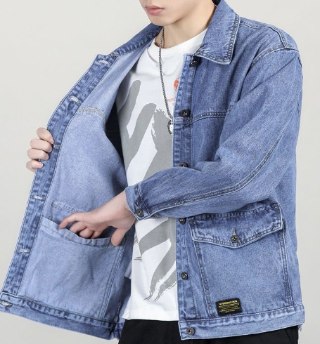 Denim Loose Spring And Autumn Trendy Workwear Jacket Top Denim Short Gown Men