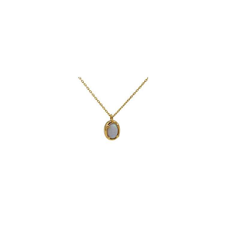 S925 Silver Plating 14K Gold Jelly Opal Pendant Necklace