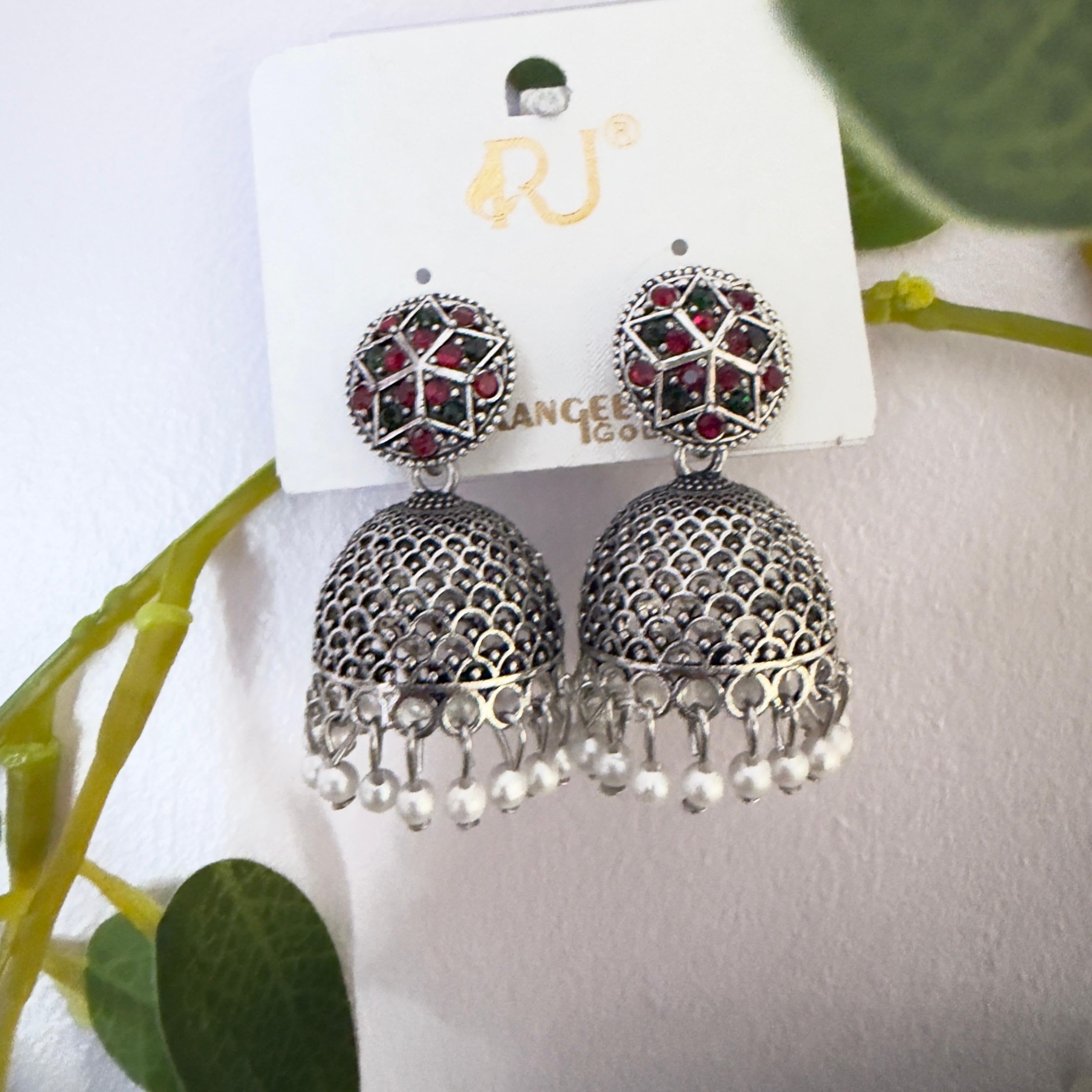Silver antique finish jhumka