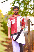 Kaishi Men's Maroon and White Printed Single-Piece Shirt and Dhoti Set