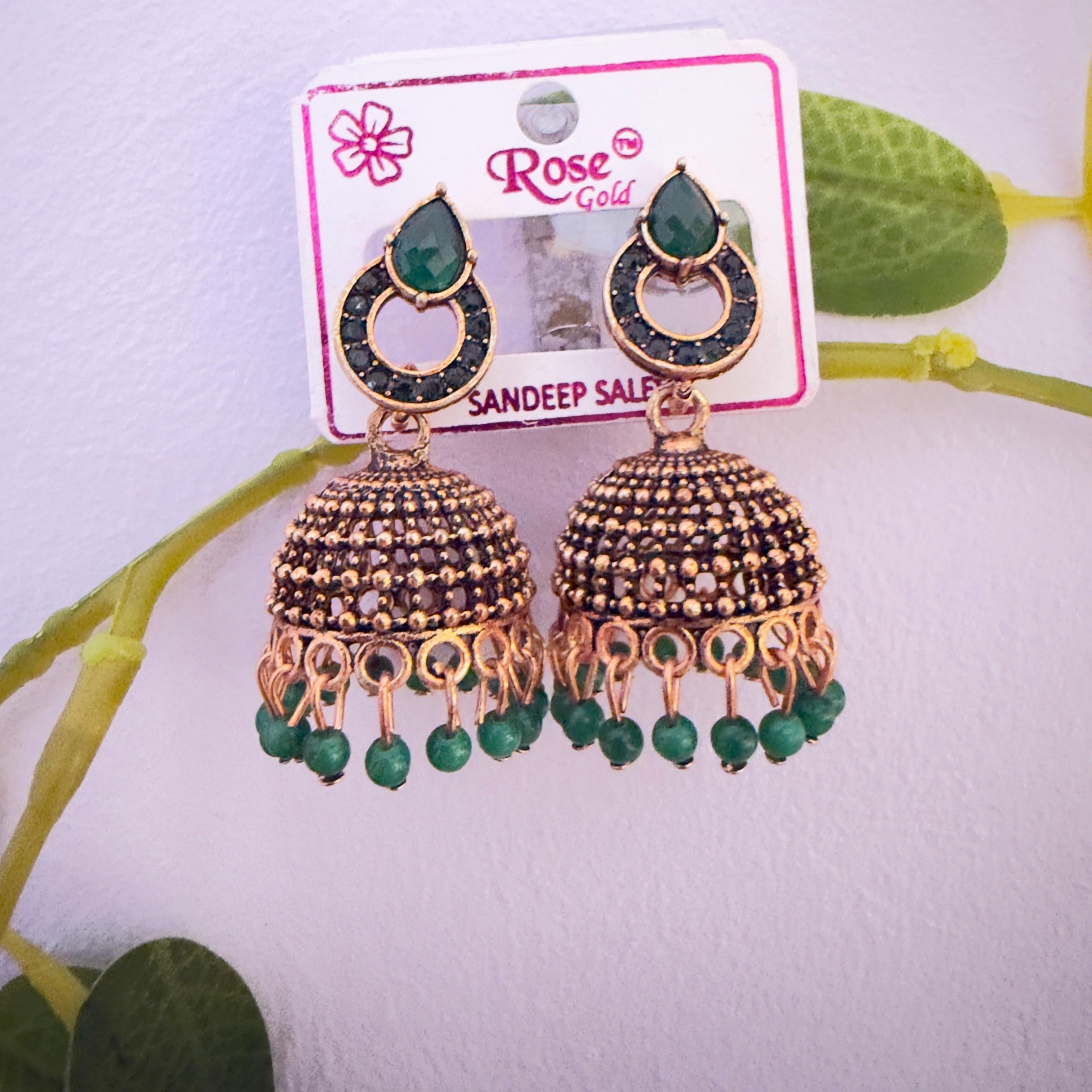 Green peacock jhumka