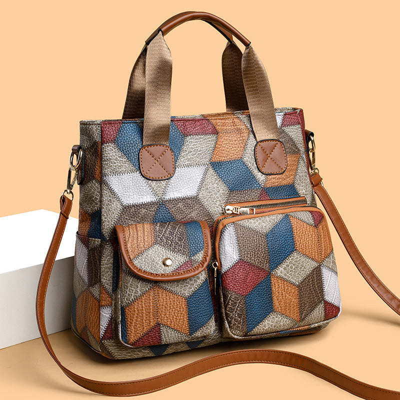 Retro Washed Leather Biker Bag Soft Leather Double Pocket ShoulderCrossbody