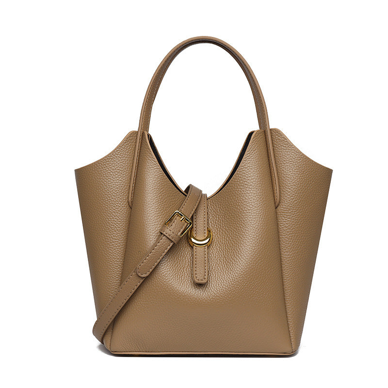 Genuine Leather Women's Large Capacity Hand Holding Bucket Bag