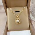 18K Gold Plated 316L Stainless Steel Waterproof Interlocking Circle Pearl Zirconia Necklace