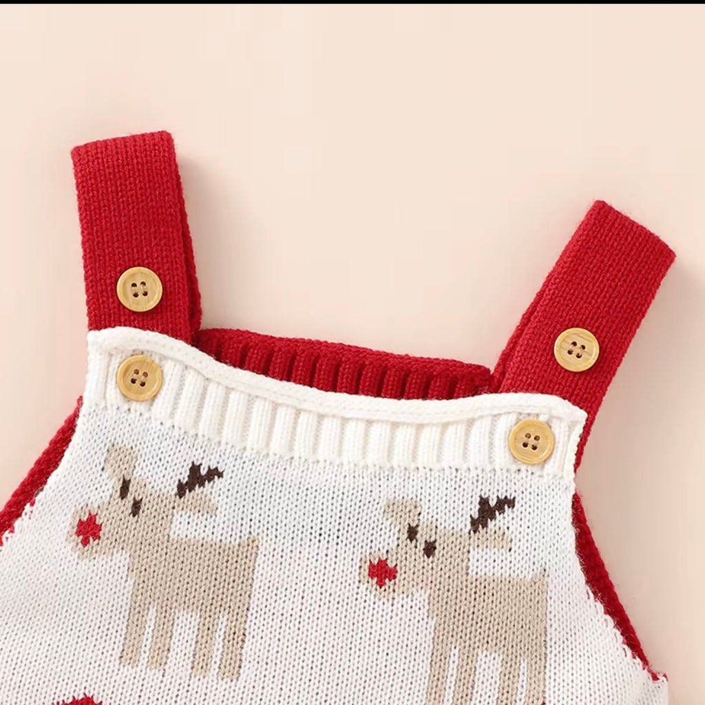 Red Baby Christmas Jumper - Reindeer Knit Romper
