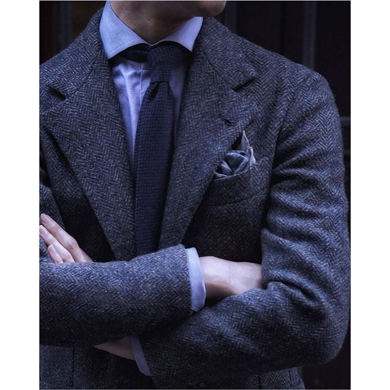Mens British Style Retro Tweed Wool Blazer
