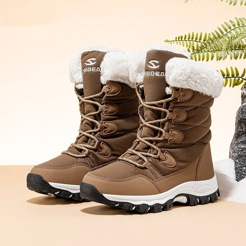 Warm Wide-toe Shoes Womens Mid-height Soft-soled Faux-fur Snow Boots For Winter