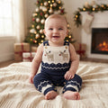 Navy Blue Baby Christmas Jumper - Reindeer Knit Romper