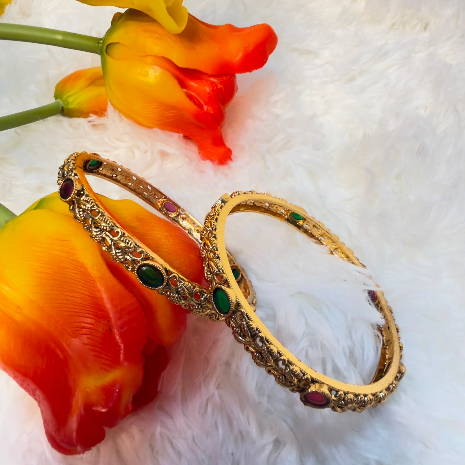 Traditional Indian Ruby and Emerald Look Bangles