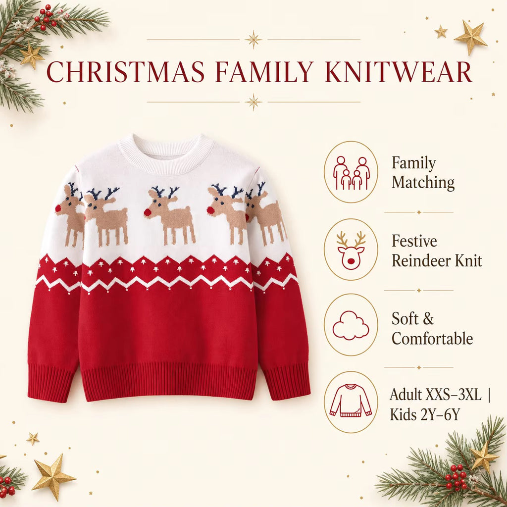 Red Adult Christmas Jumper - Reindeer Fair Isle Knit