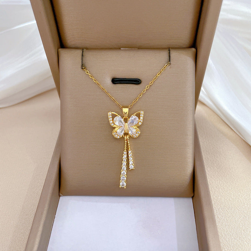 18K Gold Plated Butterfly Tassel Necklace - Anti-Tarnish 316L Stainless Steel