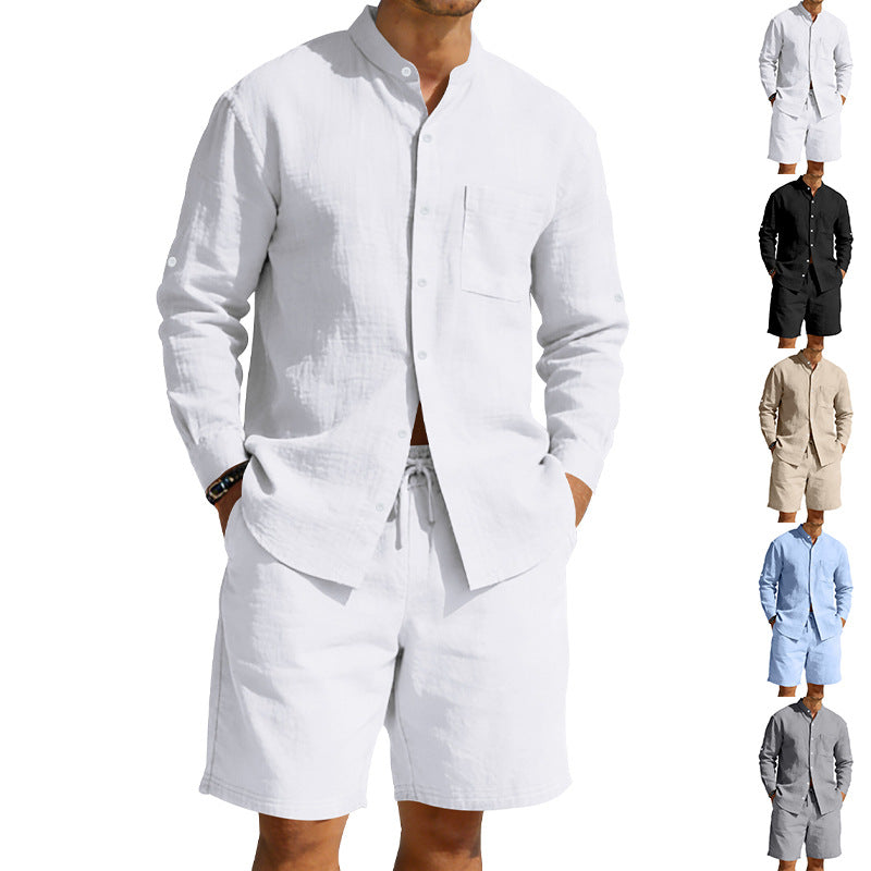 Mens Casual Linen Shirt And Shorts Set