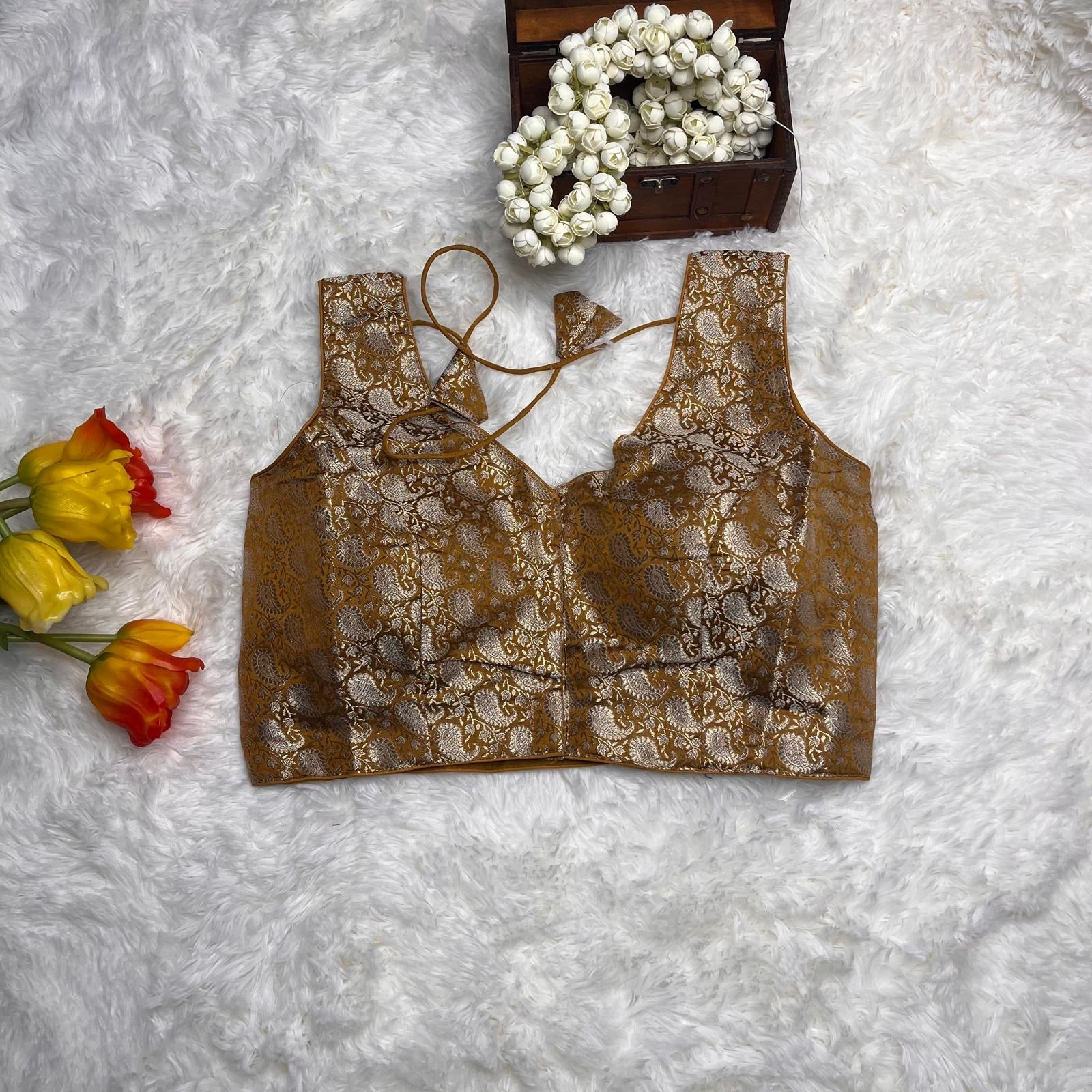 Brocade Mustard gold blouse