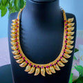 Gold Plated Leaf Design Traditional Jewellery Necklace with Pink Stones