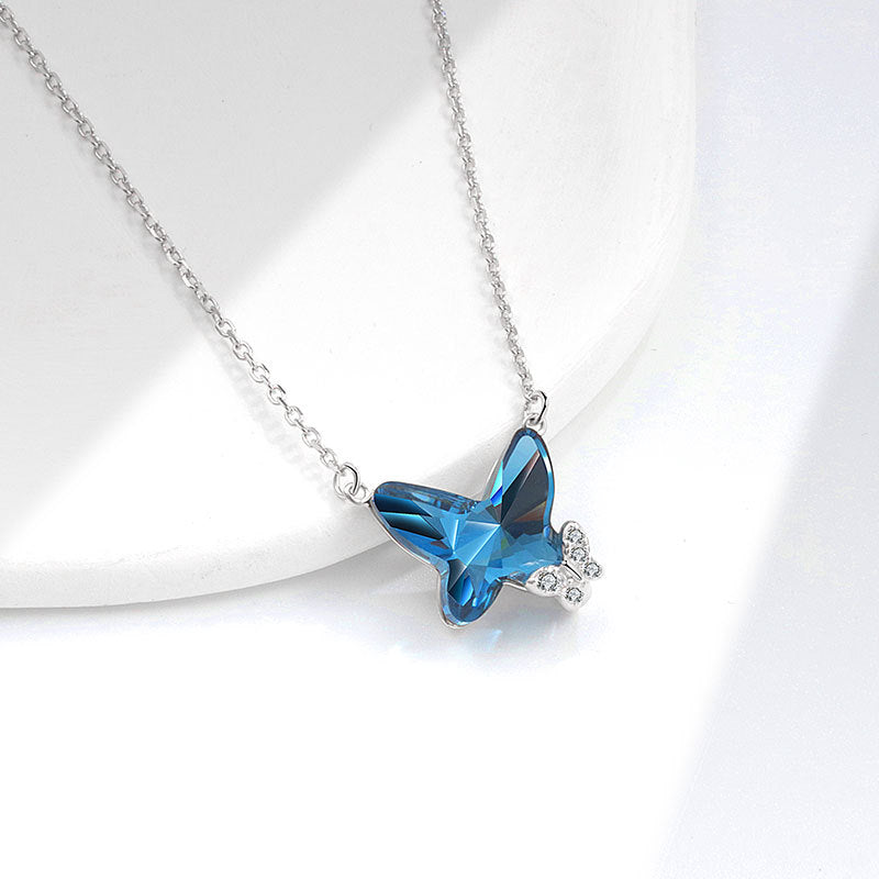925 Sterling Silver Butterfly Zirconia necklace – Platinum Plated
