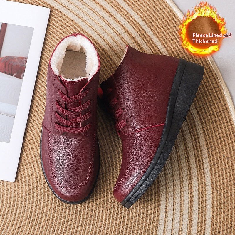 Womens Fleece-lined Extra-thick Insulated Short Boots With A Non-slip Flat Sole