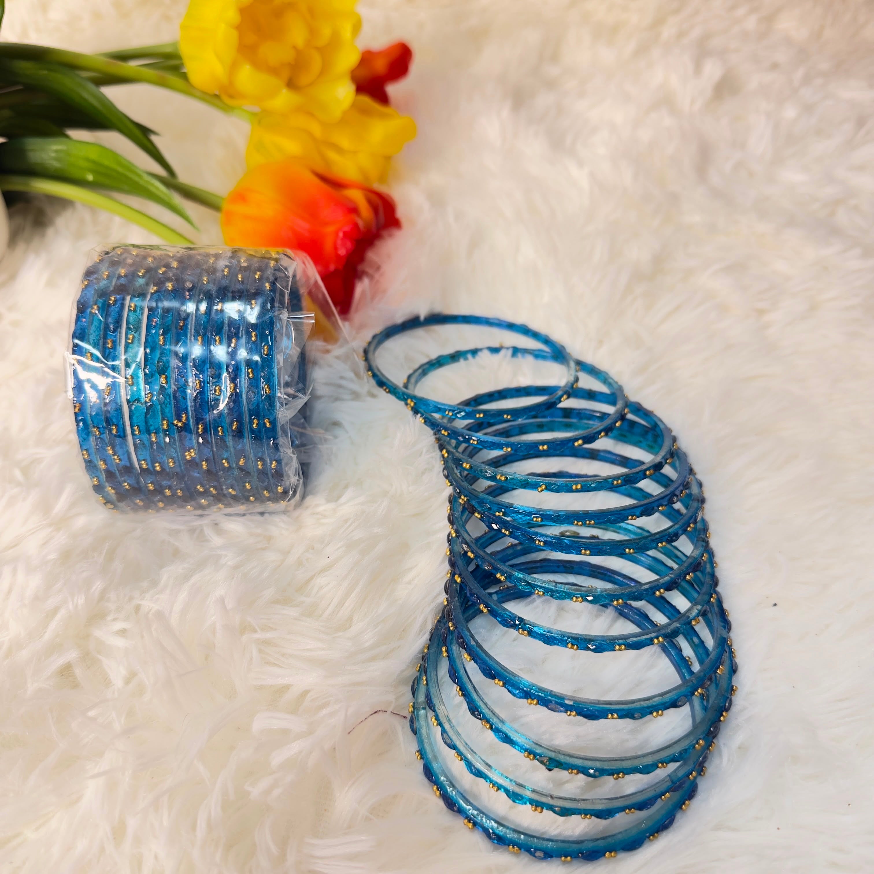 Raindrop blue glass bangles