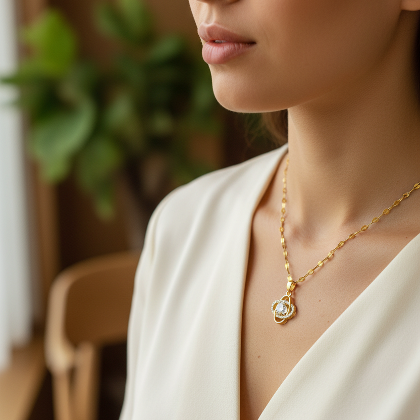 18K Gold Plated 316L Stainless Steel Pendant Necklace | Waterproof Anti-Tarnish Zirconia Jewelry