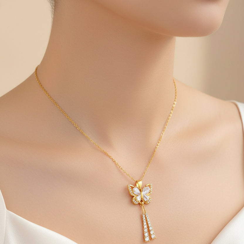 18K Gold Plated Butterfly Tassel Necklace - Anti-Tarnish 316L Stainless Steel