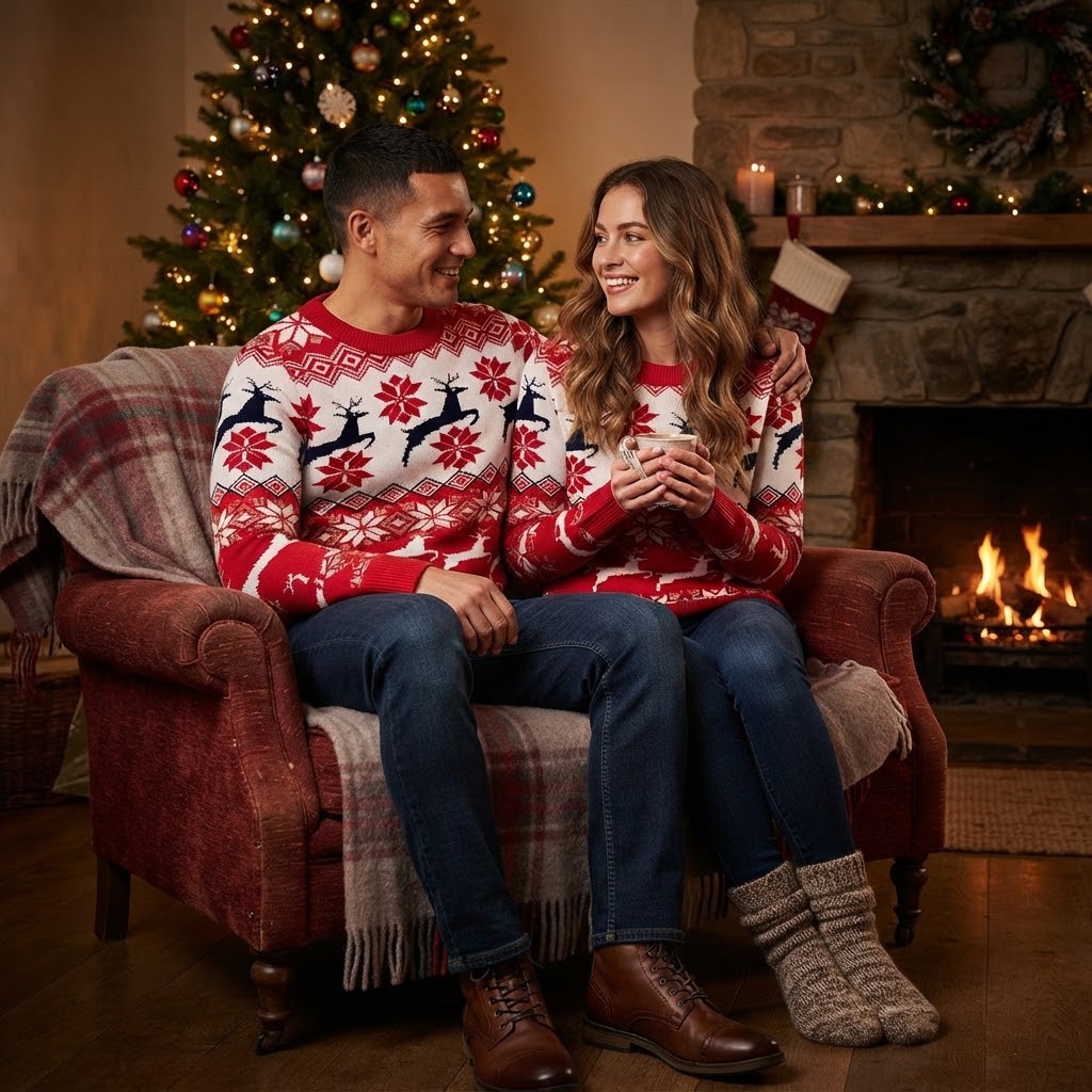 Red Adult Christmas Jumper - Reindeer Fair Isle Sweater