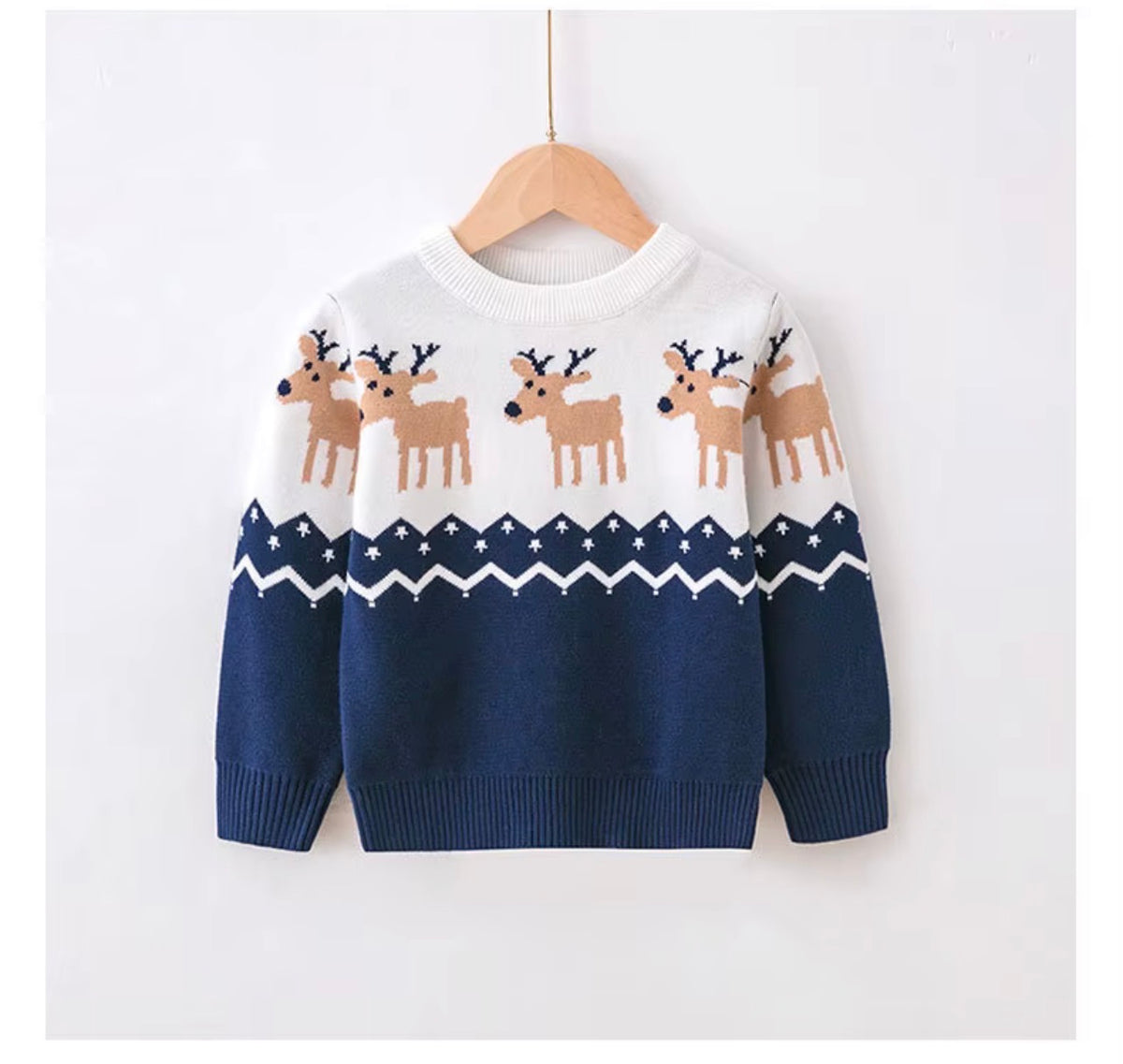 Navy Blue Adult Christmas Jumper - Reindeer Fair Isle Knit