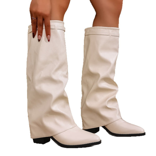 Autumn Chunky-Heel Plus-Size British-Style Over-the-Knee Boots