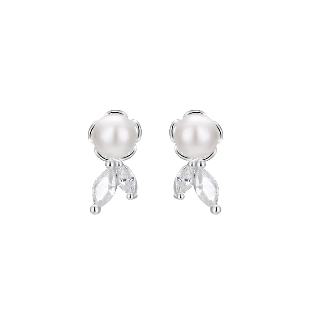 S999 Sterling Silver Pure Silver Stud Earrings Female Water Drop Ear-caring Shell Pearls