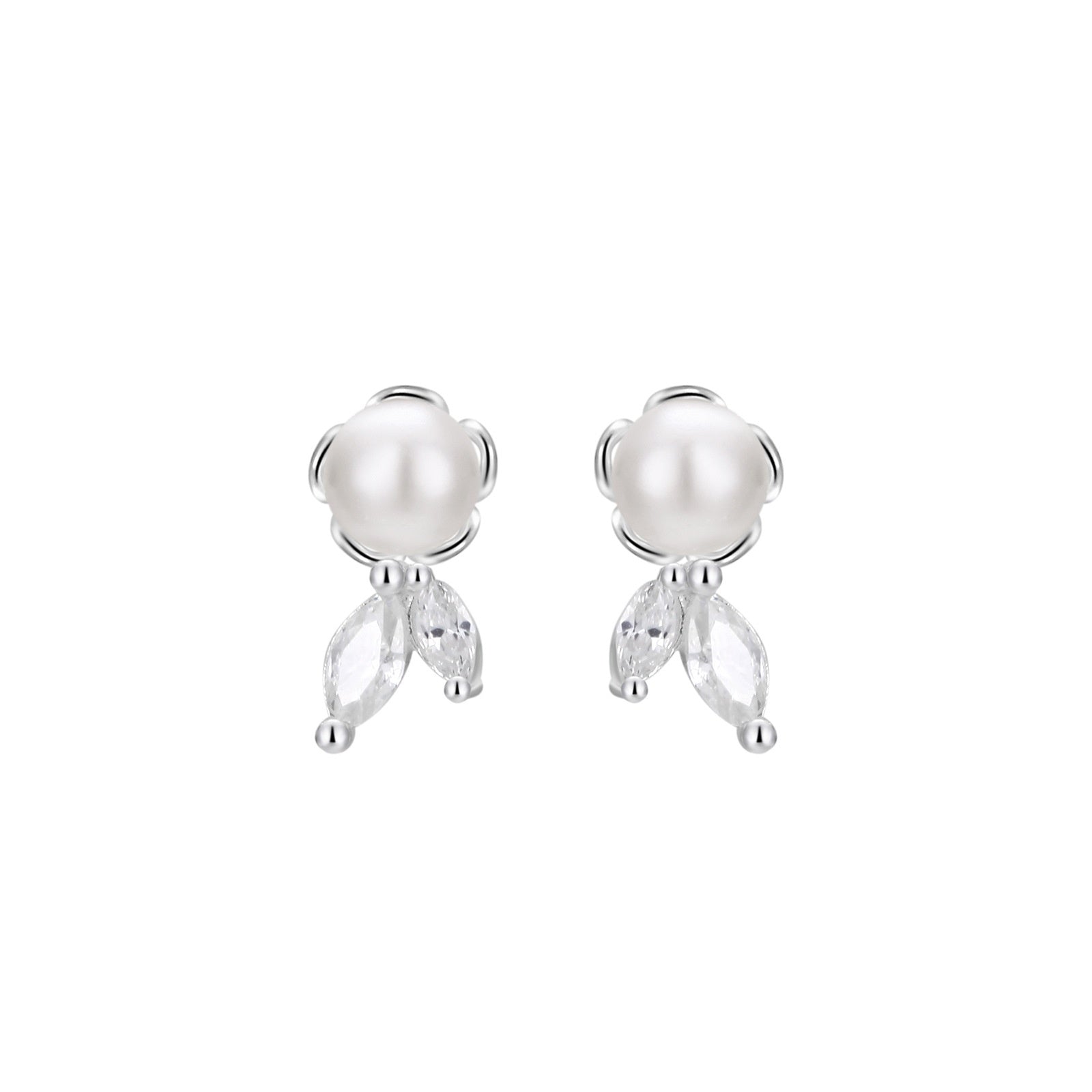 S999 Sterling Silver Pure Silver Stud Earrings Female Water Drop Ear-caring Shell Pearls