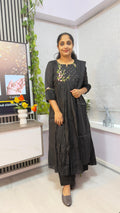 Embroidered Mul Chanderi Three-Piece Salwar Set with Dupatta-BLACK