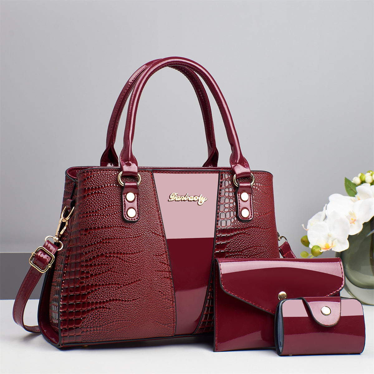 Fish-Print Shoulder And Crossbody Bag Three-Piece Set