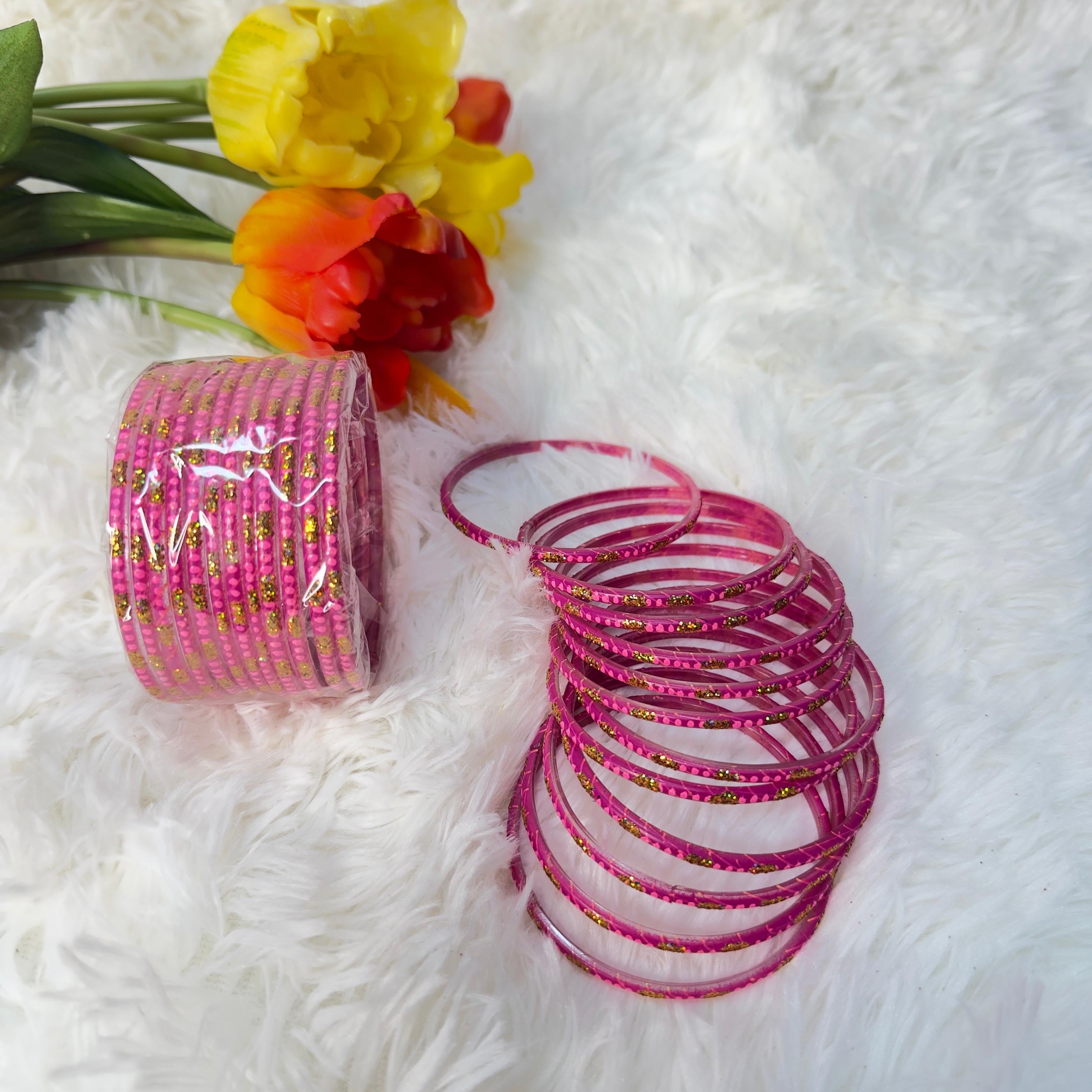 Glitter pink glass bangles