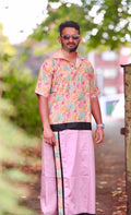 Kaishi Men's Floral Print Pink Single-Piece Shirt and Dhoti Set